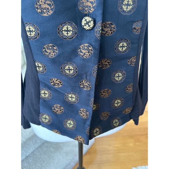 Vintage Vivienne Tam Black Cotton Collared Button Front Asian Design Knit Blouse - Picture 3 of 6